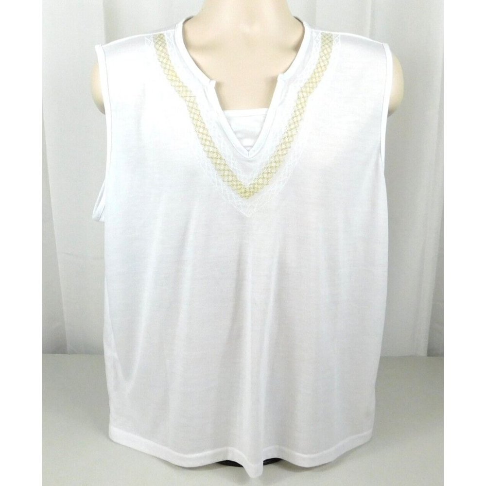 JENNY Womens Sleeveless Summer Top 1X White Cotton Blend Accent Stitching